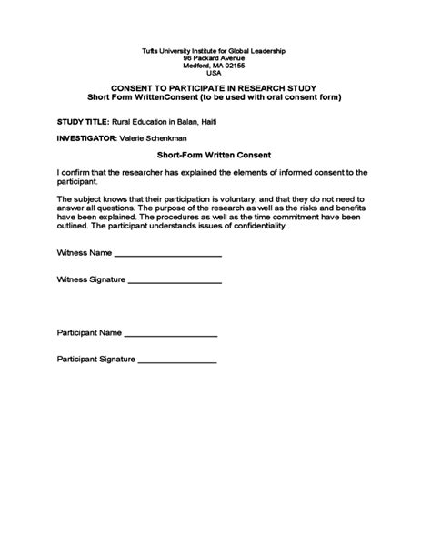 Research Consent Form Sample Tufts University Free Download