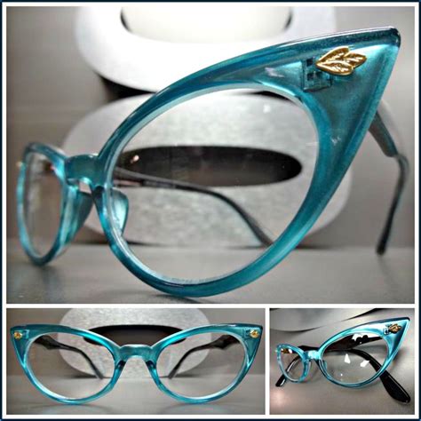 classic vintage retro cat eye style clear lens eye glasses teal fashion