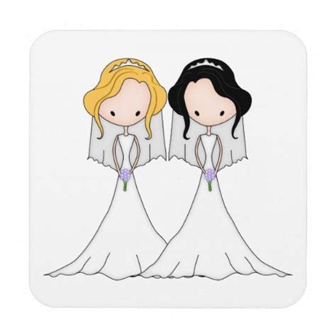 Blonde And Black Haired Brides Lesbian Wedding Coaster