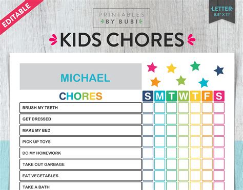 lilygene  printables kids chore chart printable chore chart