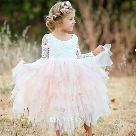 white lace and ruffled tulle flower girl dresses xdressy