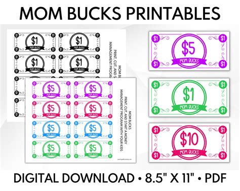 mom bucks printable behavior bucks chore bucks reward etsy