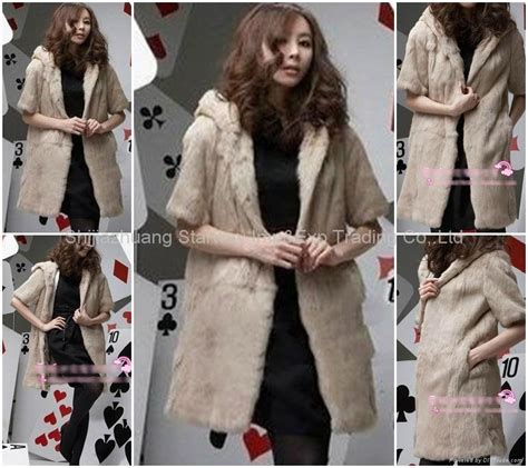 Women S Rabbit Fur Vest Coats Fur Jacket With Cap Apricot 1z Z001