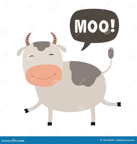 Funny Cow Cartoon Talking Cloud Moo Vector Illustration