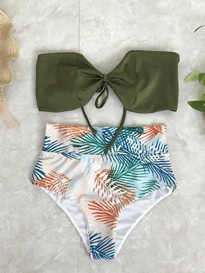 Ocean Of Love Tropical Plants Tie Bikini Set Bikini Set