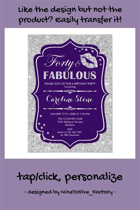 birthday forty fabulous purple silver invitation zazzlecom