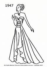 Fashion Coloring Pages Dress 1947 1940s Dresses Prom Drawings 1942 Costume Evening Silhouettes Silhouette History Line Era Formal Colouring Gown sketch template