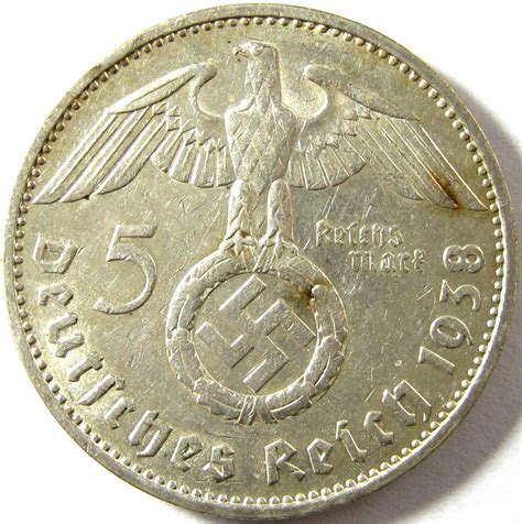 coin lot rare ww german  reichsmark hindenburg nazi silver coin circulated  reich