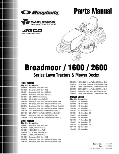 simplicity broadmoor  series parts manual