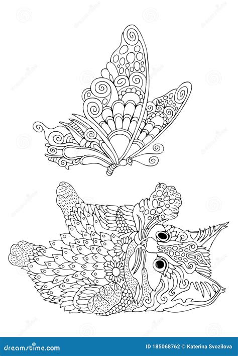 kitten  butterfly coloring page stock illustration illustration