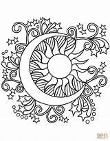 Coloring Pages Moon Mandala Sun Stars sketch template