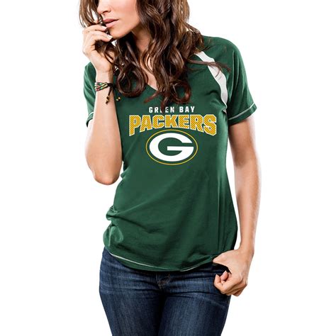 Majestic Green Bay Packers Womens Green Game Day Tradition V Neck T Shirt