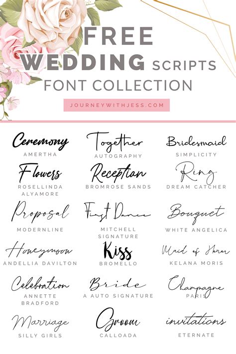 font collection wedding scripts journey  jess inspiration