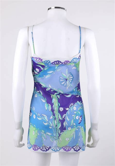 Emilio Pucci Formfit Rogers C 1960s 2 Pc Blue Floral Print Shirt Slip