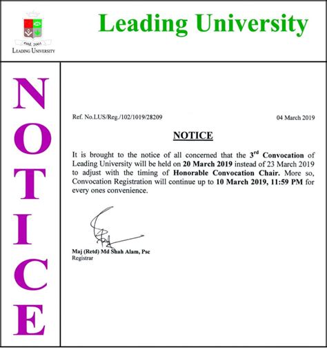 notice   convocation leading university