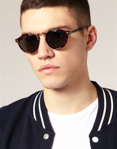 lyst asos vintage round lens sunglasses in brown for men