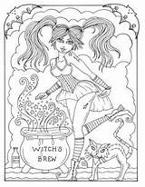 Coloring Witch Pages Stamp Color Digi Adult Mermaid Chubby Binding Henna Printing Therapy Books Style sketch template