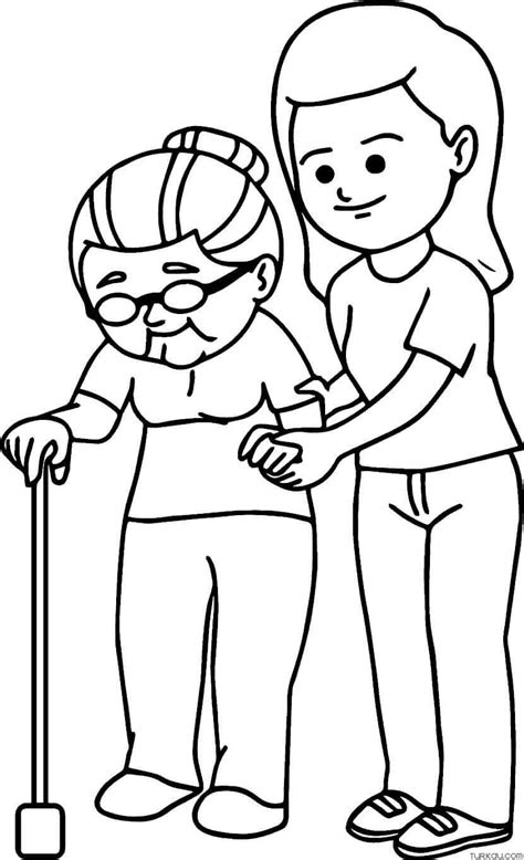 kindness helping elderly coloring page turkau