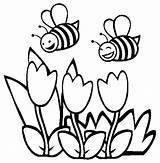 Bee Coloring Pages Bumble Honey Tulips Drawing Spring Clipart Printable Flowers Bees Flower Kids Couple Cute Colouring Color Sheet Bumblebee sketch template