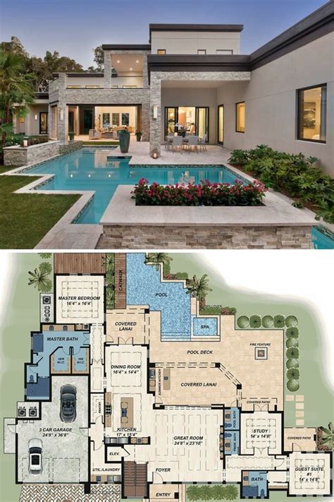 trending modern florida home floor plan features white brick  stucco cladding beautiful