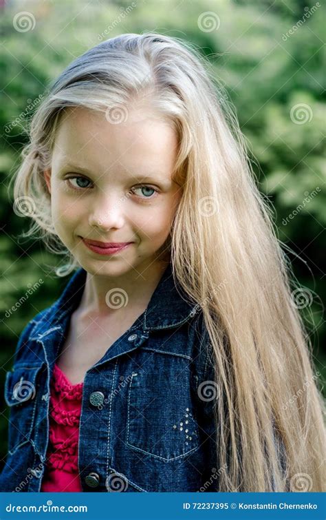portrait   beautiful blonde  girl  long hair stock image