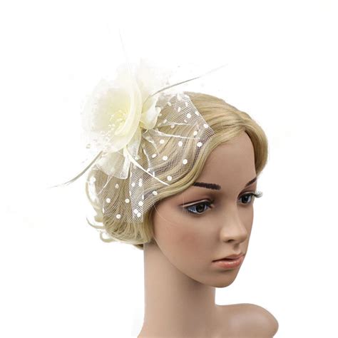 Work Well Women Flower Feather Net Hat Mini Hair Clip Hairpin Headwear