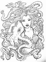 Mermaid Coloring Afro Octopus Sirens sketch template