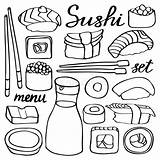 Sushi Positionnement Collection Mignon Doodle Japanese Nourriture Bande Tirée Dessinée sketch template