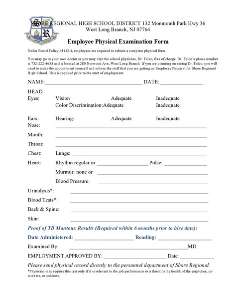 pre employment physical forms printable printable form templates