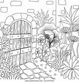 Garden Beautiful Coloring Vector Simple Line Illustration Book sketch template