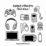 Gadget Vector Drawn Hand Collection Icon Headphones Ai Psd Computers Ago Years Edit sketch template