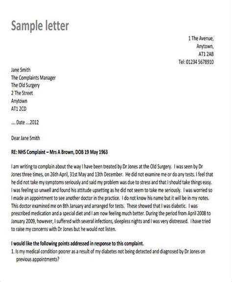 complaint letter sample format letters