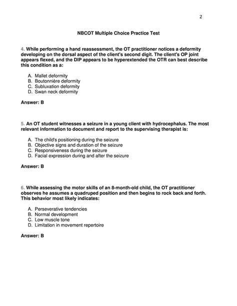 nbcot multiple choice practice test page  occupational therapy