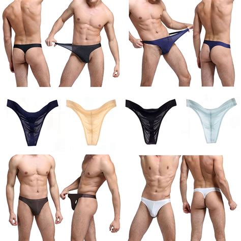 ice silk men sexy sheer nylon thong ultra thin underwear stretch bikini