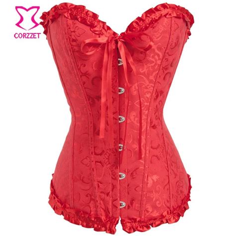 red jacquard lace up strapless bustier sexy dance top bridal corset