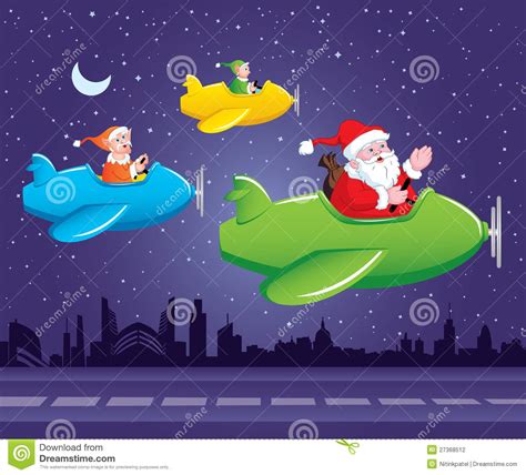 Santa And Elf In Aeroplane Stock Illustration Illustration Of