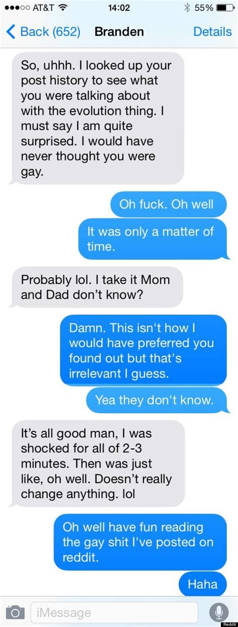 man reacts through text to discovering his brother is gay on reddit