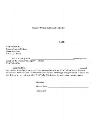 property authorization letter templates
