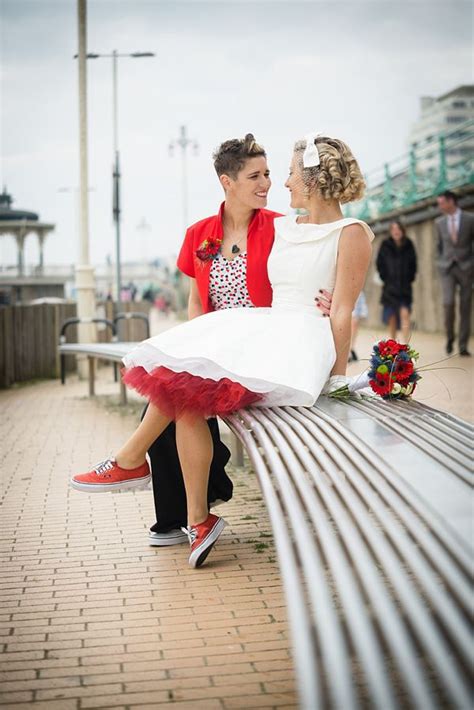 a 1950s red retro and seaside inspired lesbian wedding our wedding wedding dresses