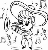 Mariachi Coloring Mexican Trumpet Man Playing Book Sombrero Illustration Woman Vector sketch template