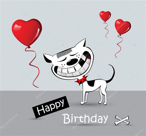 Sorriso De Cachorro De Gato De Cartão De Feliz Aniversário