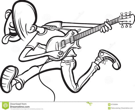 whiteboard drawing cartoon jumping guitarist  stage stock vector