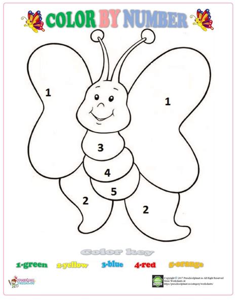 color  number butterfly worksheet preschool coloring pages
