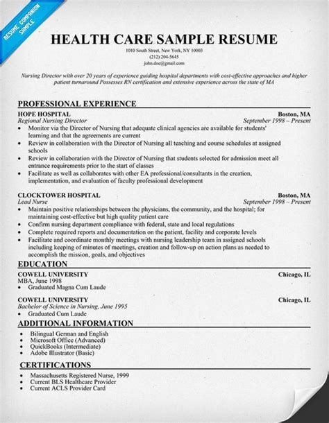 health care resume httpresumecompanioncom health career
