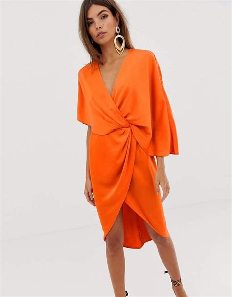 asos design asos design kimono midi dress  satin  asymmetric sleeve fashion maxi dress