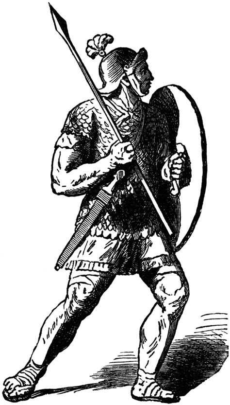 a roman soldier or legionary with a short javelin and shield