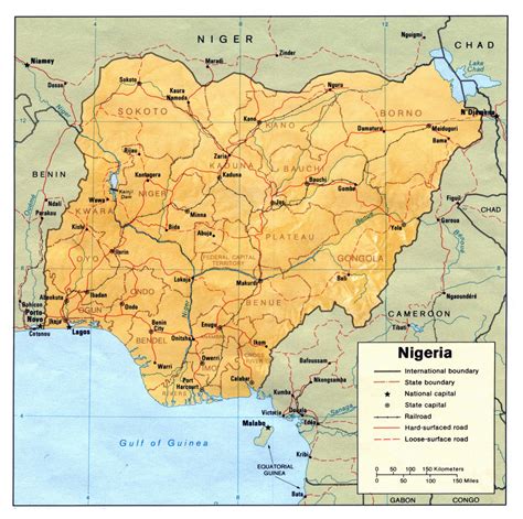 nigeria political  relief map political  relief map  nigeria