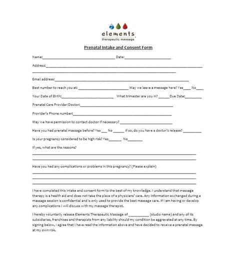 massage intake forms   client printable templates