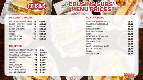 cousins subs menu prices  chips fries
