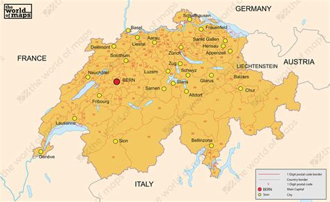 Digital Postcode Map Switzerland 2 Digit 527 The World